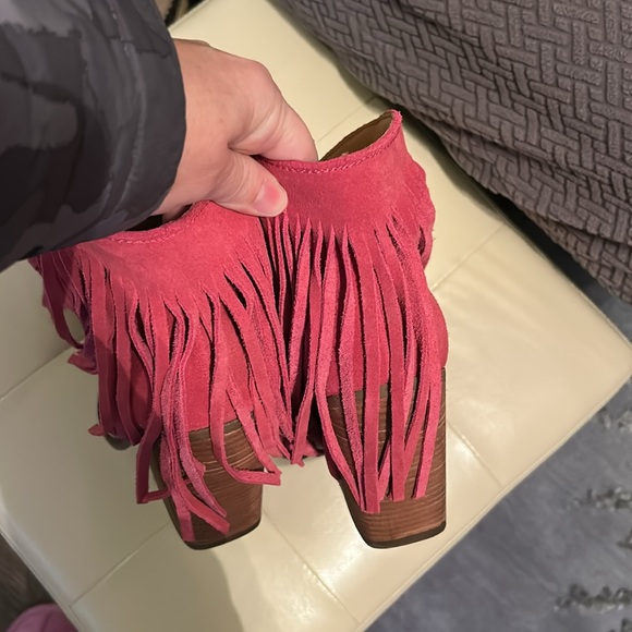 Hot pink fuschia fringe cowboy boot sure leather 9.5 - Picture 3 of 5